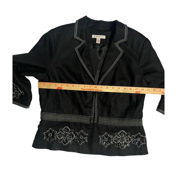 JM Collection Petite 3/4 Sleeve 100% Linen Black Beaded Blazer Jacket Size 10 P - Picture 8 of 13
